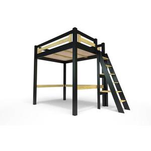Lit Mezzanine adulte 120x200 bois + échelle hauteur réglable Alpage - Noir/Miel