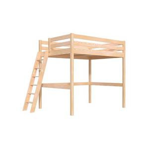 Lit mezzanine 2 places bois Sylvia 140x190 échelle inclinée - Vernis Naturel