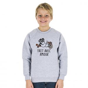 Sweat FAIT AVEC AMOUR 4 ans GRIS CHINÉ