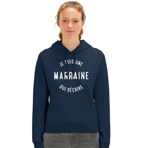 Ma petite tribu Sweat À Capuche Humour Femme - Je Suis Une Marraine Qui Déchire 2 Mpt - Navy - Taille XL