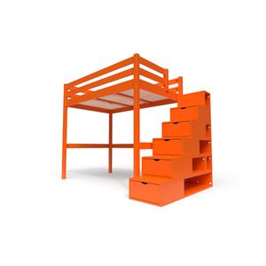 Lit Mezzanine bois avec escalier cube Sylvia 120x200 Orange