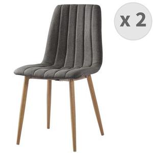 CARLA - Chaise scandinave tissu gris pieds métal effet bois(x2)